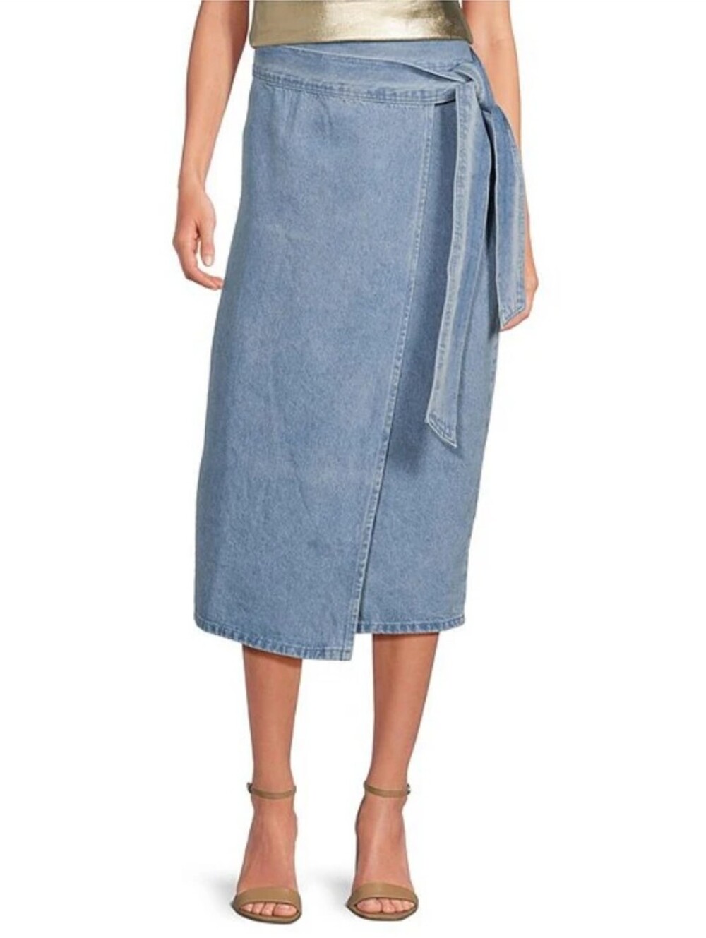 Never Fully Dressed Jaspre Skirt Light Blue Denim Wrap Midi Skirt